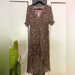 Express brand Taupe, Black & Metallic gold Animal print midi / maxi dress (new)